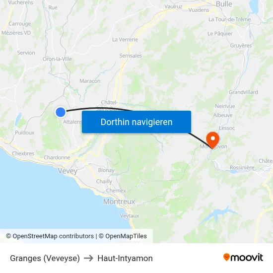 Granges (Veveyse) to Haut-Intyamon map