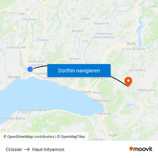 Crissier to Haut-Intyamon map