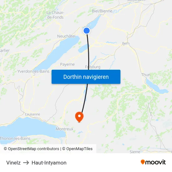 Vinelz to Haut-Intyamon map