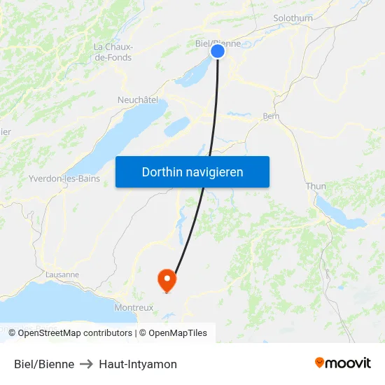 Biel/Bienne to Haut-Intyamon map