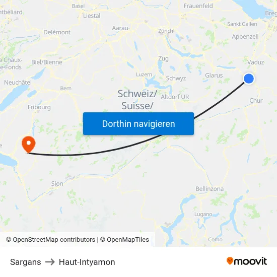 Sargans to Haut-Intyamon map
