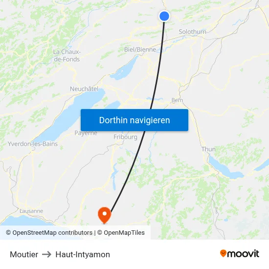 Moutier to Haut-Intyamon map