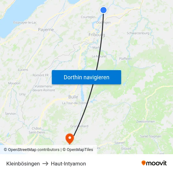 Kleinbösingen to Haut-Intyamon map