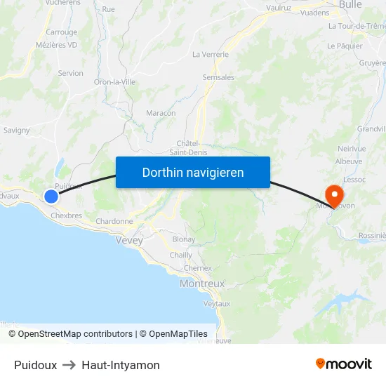 Puidoux to Haut-Intyamon map