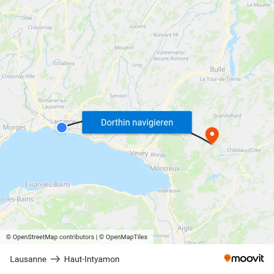 Lausanne to Haut-Intyamon map
