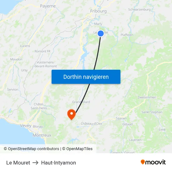 Le Mouret to Haut-Intyamon map