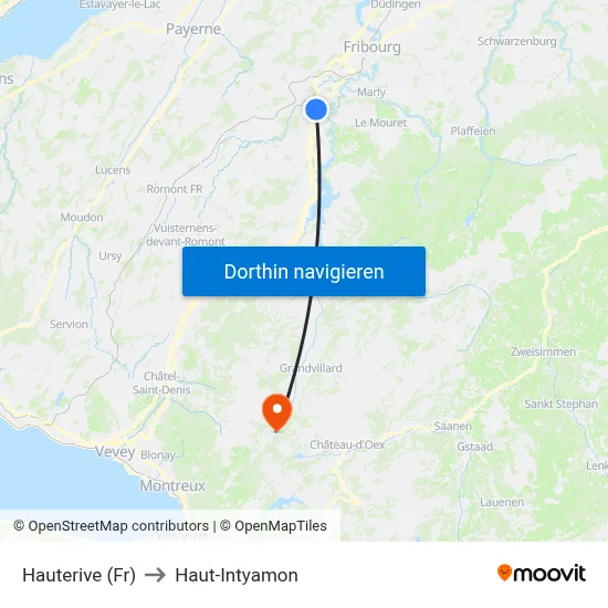 Hauterive (Fr) to Haut-Intyamon map