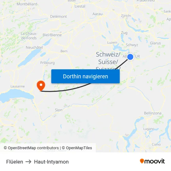 Flüelen to Haut-Intyamon map