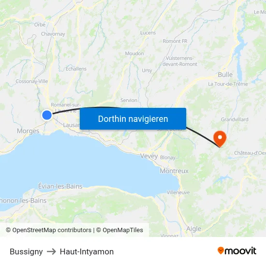 Bussigny to Haut-Intyamon map