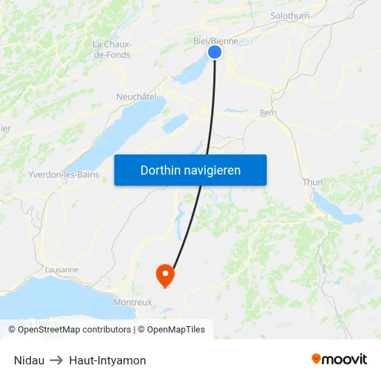 Nidau to Haut-Intyamon map