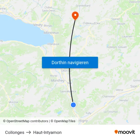 Collonges to Haut-Intyamon map