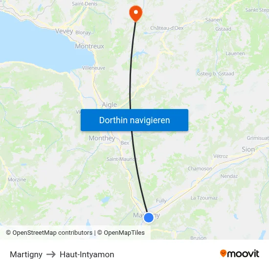 Martigny to Haut-Intyamon map
