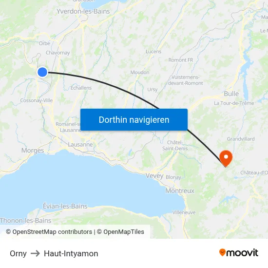 Orny to Haut-Intyamon map