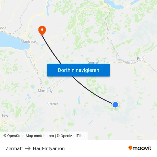 Zermatt to Haut-Intyamon map