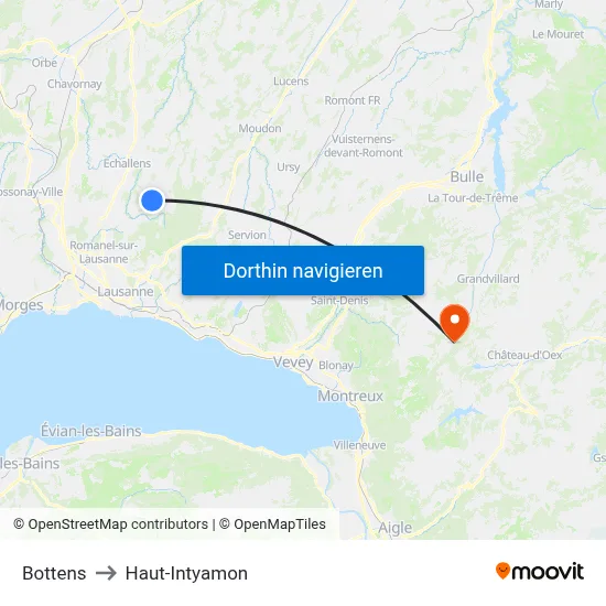 Bottens to Haut-Intyamon map
