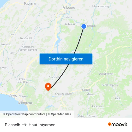 Plasselb to Haut-Intyamon map