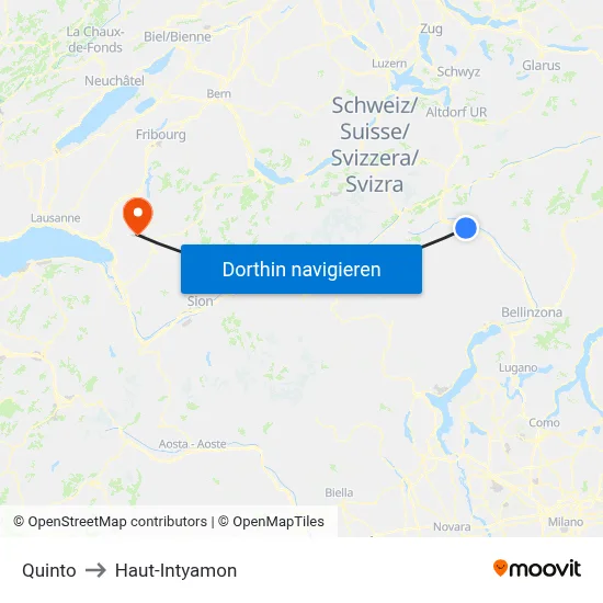 Quinto to Haut-Intyamon map