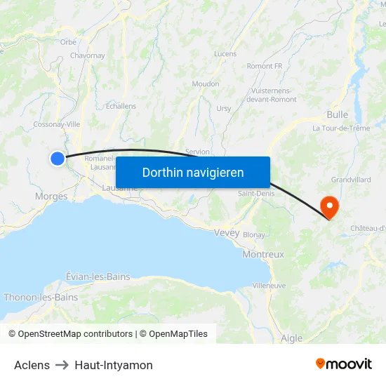 Aclens to Haut-Intyamon map