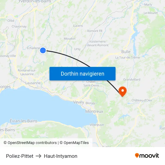 Poliez-Pittet to Haut-Intyamon map