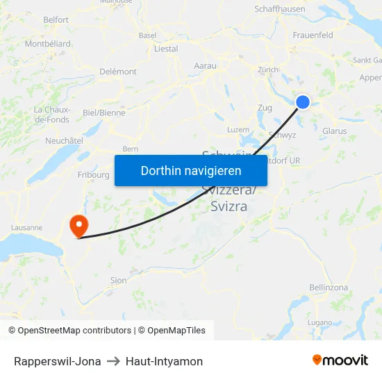 Rapperswil-Jona to Haut-Intyamon map