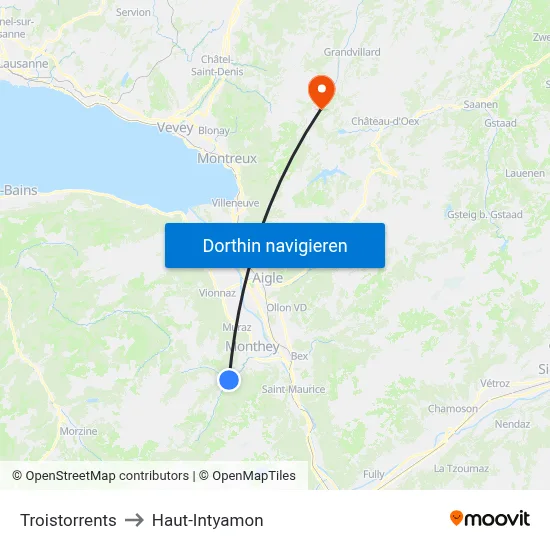 Troistorrents to Haut-Intyamon map