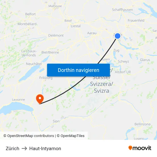 Zürich to Haut-Intyamon map