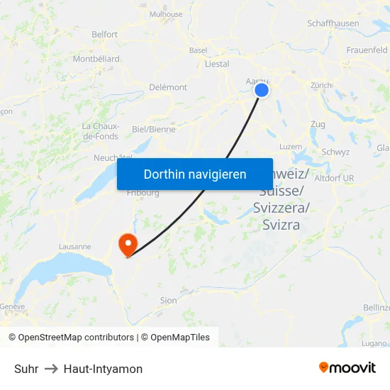 Suhr to Haut-Intyamon map