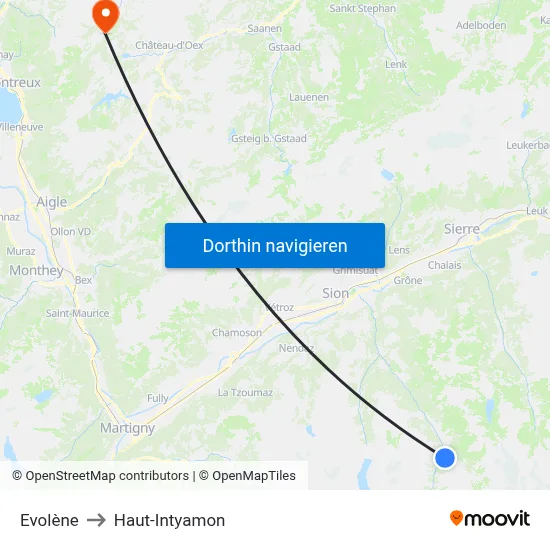 Evolène to Haut-Intyamon map