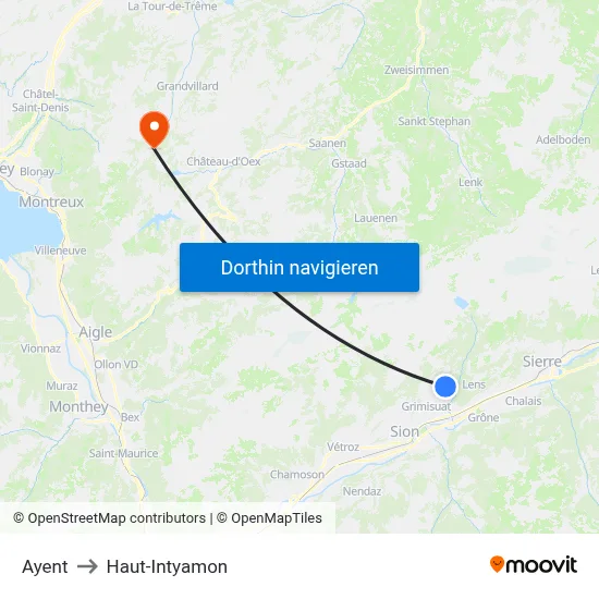 Ayent to Haut-Intyamon map