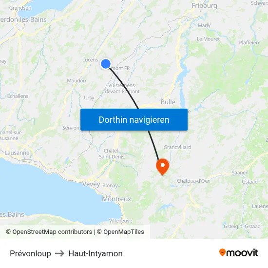 Prévonloup to Haut-Intyamon map