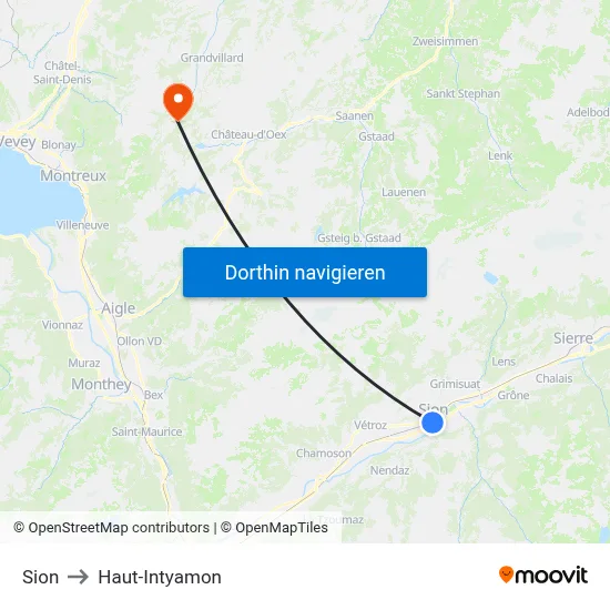 Sion to Haut-Intyamon map