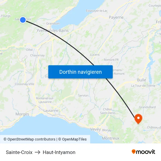 Sainte-Croix to Haut-Intyamon map