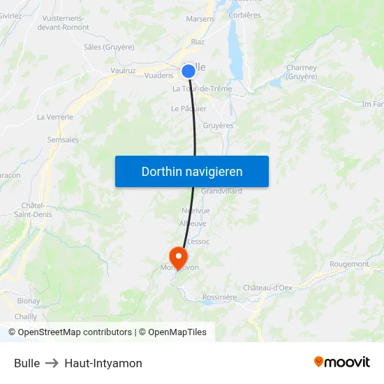 Bulle to Haut-Intyamon map