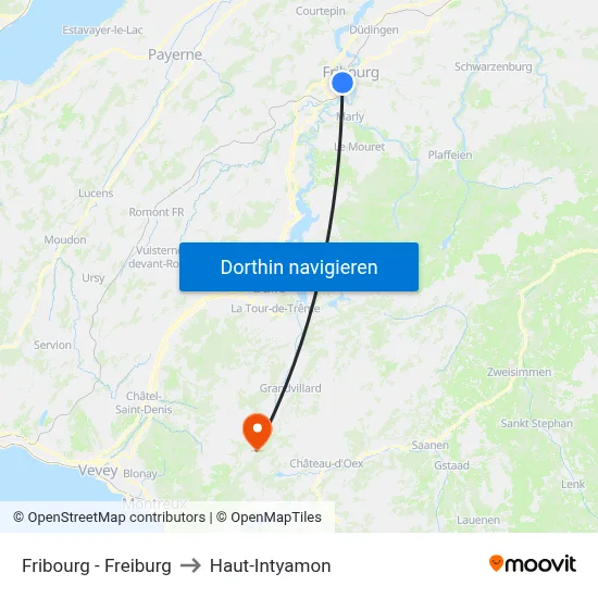 Fribourg - Freiburg to Haut-Intyamon map