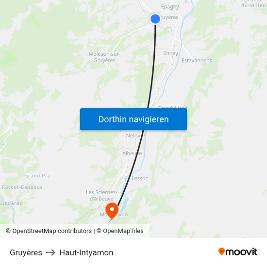 Gruyères to Haut-Intyamon map
