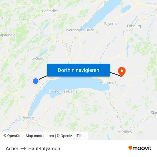 Arzier to Haut-Intyamon map