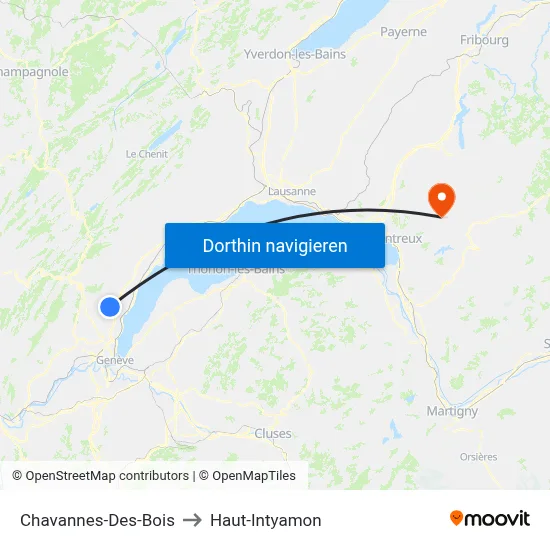 Chavannes-Des-Bois to Haut-Intyamon map