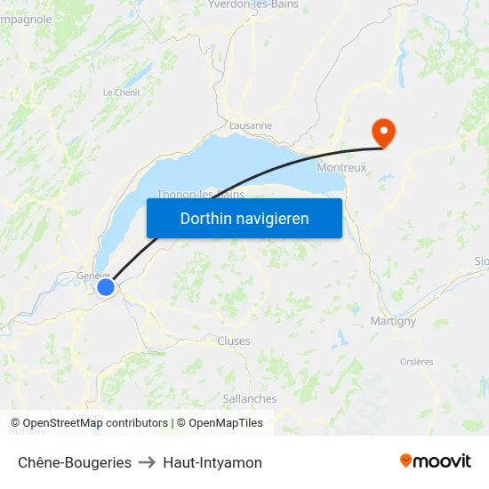 Chêne-Bougeries to Haut-Intyamon map