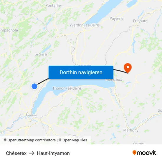 Chéserex to Haut-Intyamon map