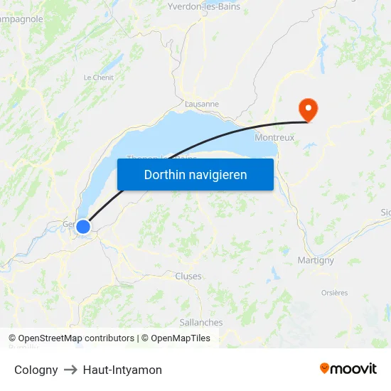 Cologny to Haut-Intyamon map