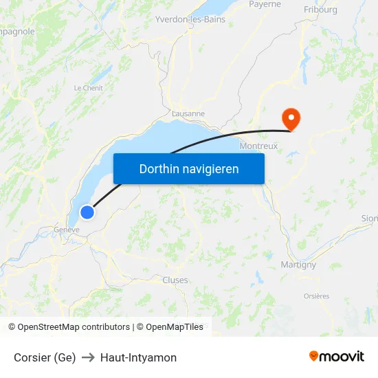Corsier (Ge) to Haut-Intyamon map