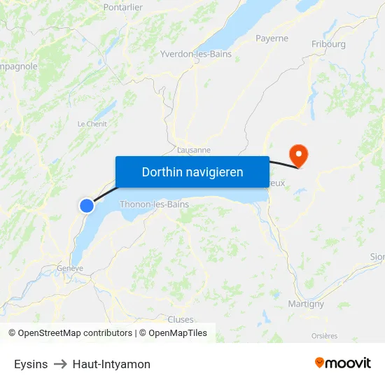 Eysins to Haut-Intyamon map
