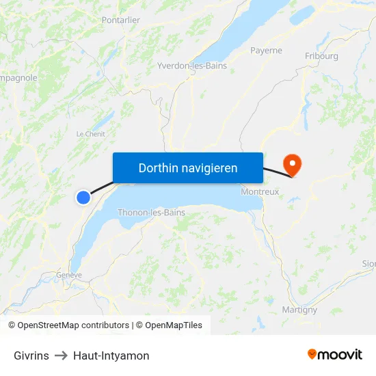 Givrins to Haut-Intyamon map