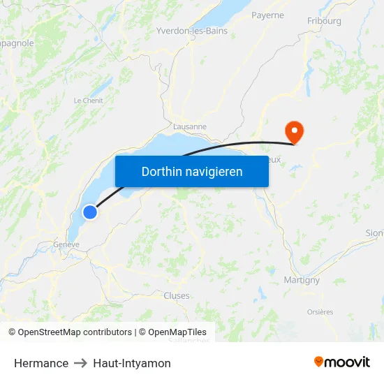Hermance to Haut-Intyamon map