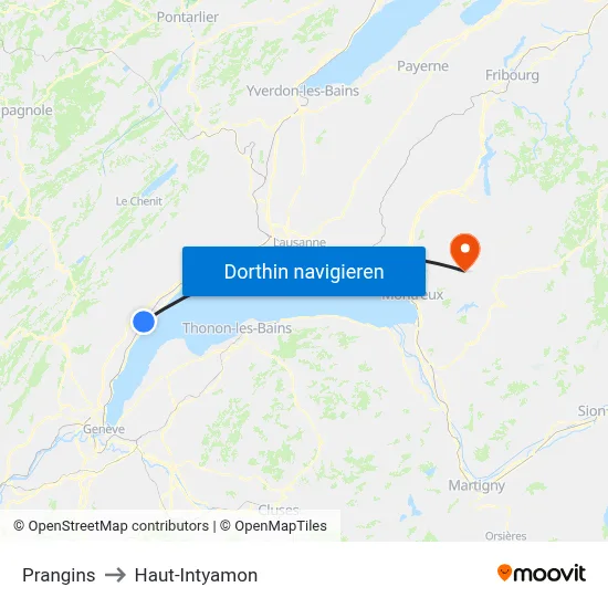 Prangins to Haut-Intyamon map