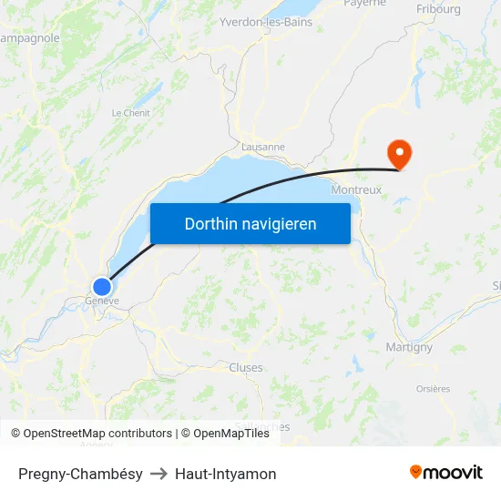 Pregny-Chambésy to Haut-Intyamon map
