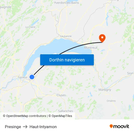 Presinge to Haut-Intyamon map