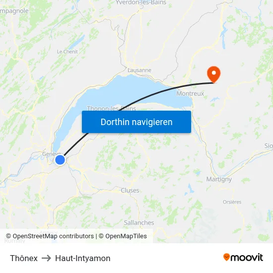 Thônex to Haut-Intyamon map