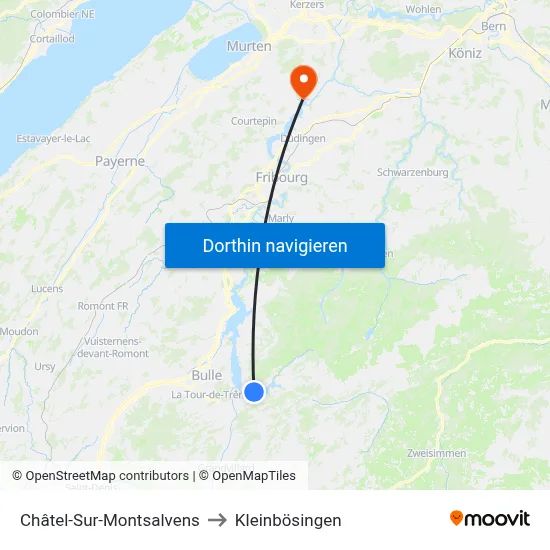 Châtel-Sur-Montsalvens to Kleinbösingen map