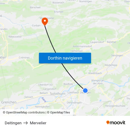 Deitingen to Mervelier map